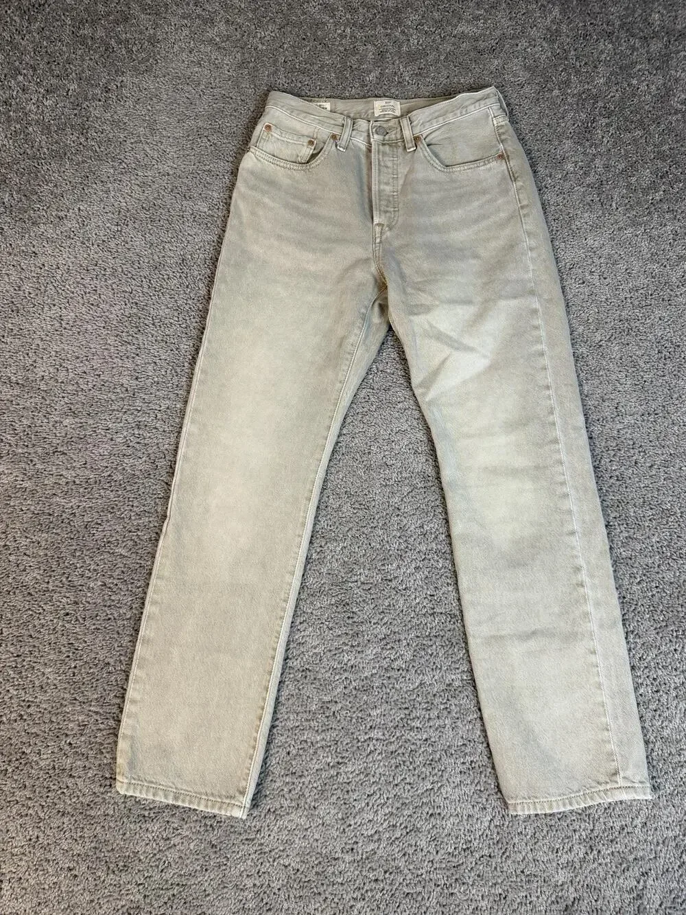 Levi's 501 Jeans Mens 28x29 Beige Straight Classic Light Wash Denim Button Fly